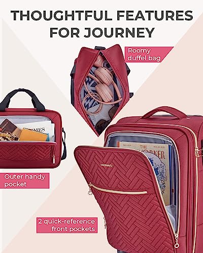 BAGSMART Red Designer Carry-On Suitcase with Spinner Wheels