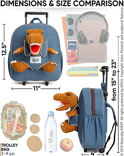 Naturally KIDS Dinosaur Rolling Backpack - Brown T Rex