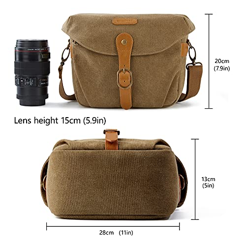 Khaki Canvas Camera Bag for Women and Men