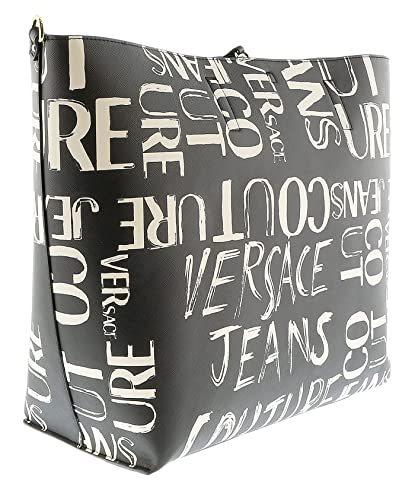 Versace Jeans Couture Black Signature Printed Classic Everyday Large Shopper Tote Bag for womens