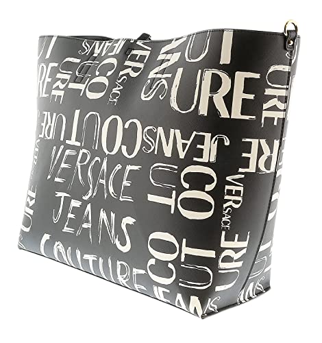 Versace Jeans Couture Black Signature Printed Classic Everyday Large Shopper Tote Bag for womens