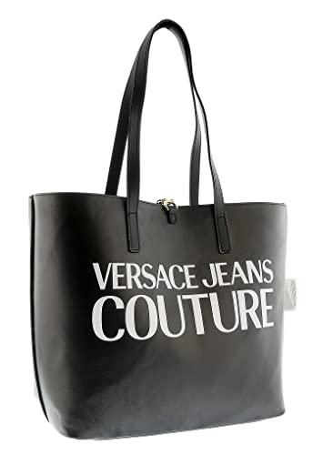 Versace Jeans Couture Black Signature Printed Classic Everyday Large Shopper Tote Bag for womens