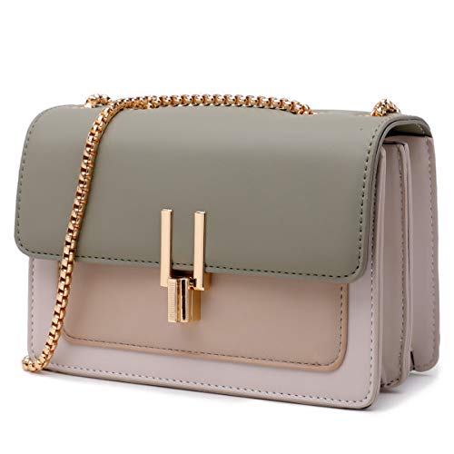 Designer Leather Crossbody Bag - Green Color Block