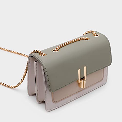 Designer Leather Crossbody Bag - Green Color Block