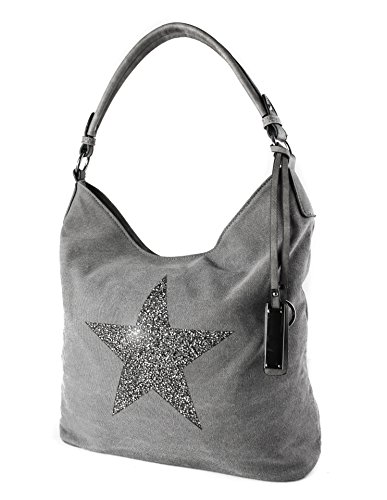 Redfox Rhinestone Star Canvas Shoulder Bag - Large Size