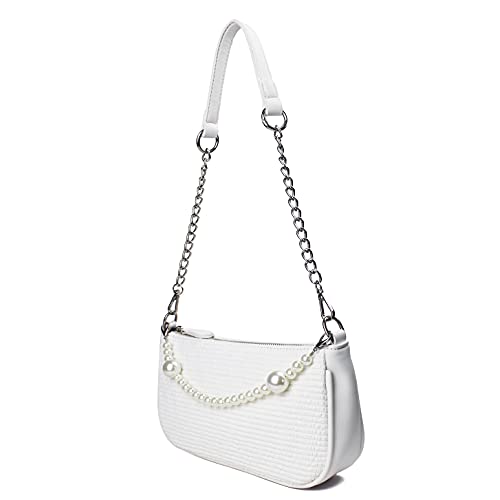 Pearl Chain White Clutch - Women's Designer Handbag