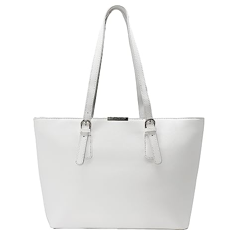 David Jones White PU Leather Large Tote Handbag