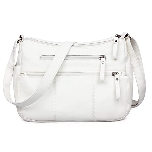 White Designer Handbag with Shoulder Strap and Multiple Pockets