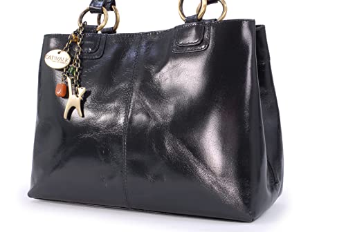 Vintage Leather Tote/Shoulder Bag for Women - Black