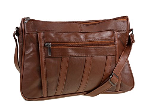 Womens Nappa Leather Shoulder Bag with Dual Zipped Compartments