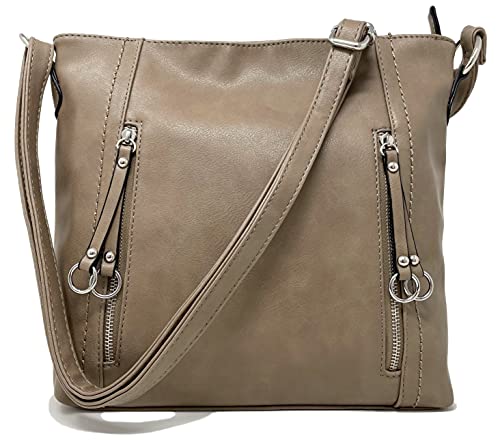 Women's Fashion Shoulder Bag in Faux Suede Nu Buck - Mocca