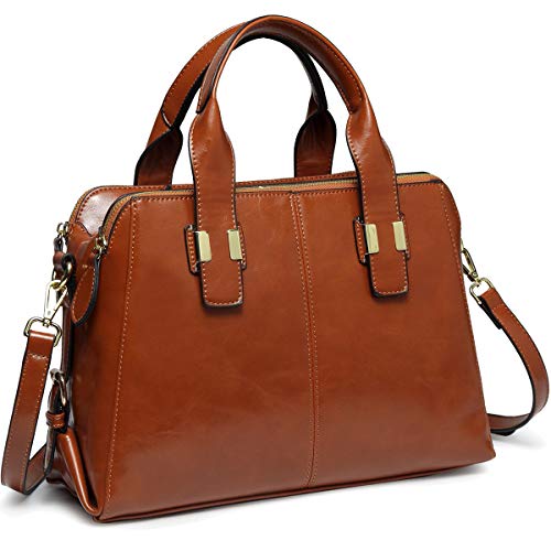 VASCHY Triple Compartment Brown Leather Designer Handbag