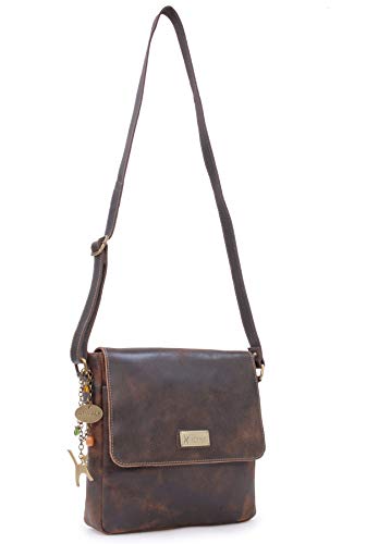 Catwalk Collection Ladies Medium Leather Messenger Bag - Brown