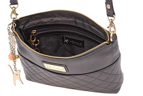 Designer Quilted Leather Cross Body Handbag - Black