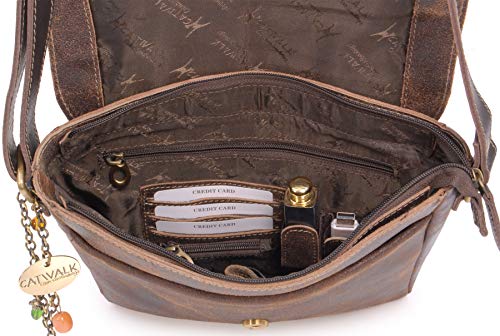Catwalk Collection Ladies Medium Leather Messenger Bag - Brown