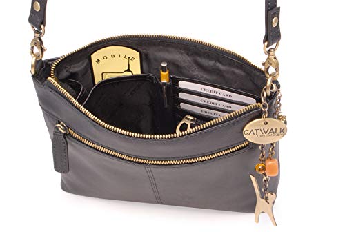 Designer Quilted Leather Cross Body Handbag - Black