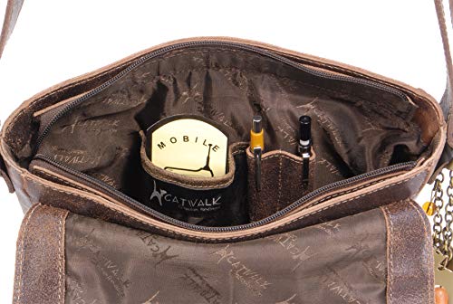 Catwalk Collection Ladies Medium Leather Messenger Bag - Brown