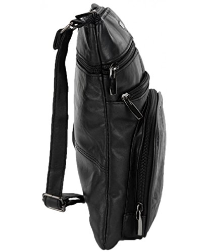 Ladies / Womens Super Soft Leather Shoulder / Cross Body Bag with Multiple Pockets (Black)