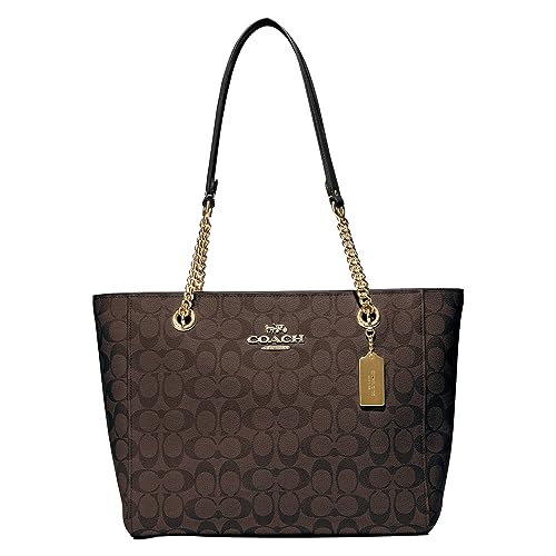 COACH Women's Cammie Leather Chain Tote in Brown/Black