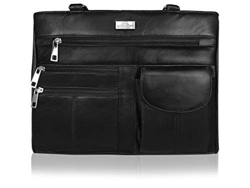 Quenchy London Leather Shoulder Bag - 8 Inner Pockets - Medium Size
