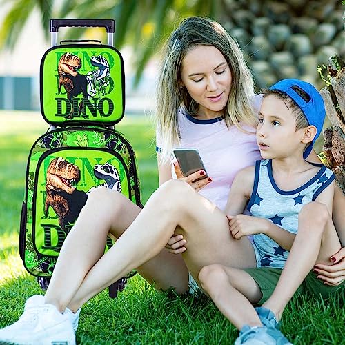 Boy's Rolling Dinosaur Backpack Set: 3PCS School Bag