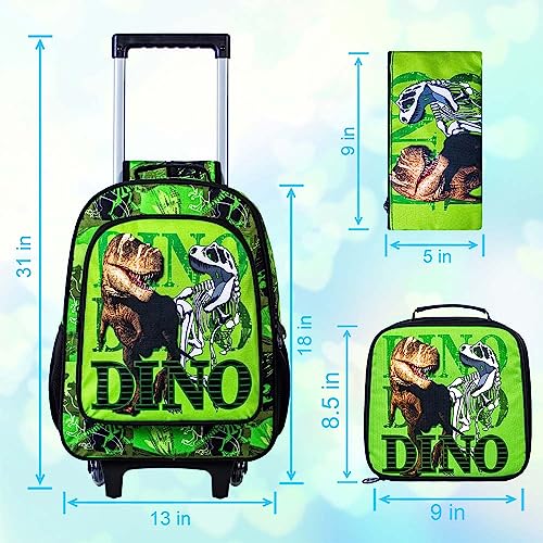 Boy's Rolling Dinosaur Backpack Set: 3PCS School Bag