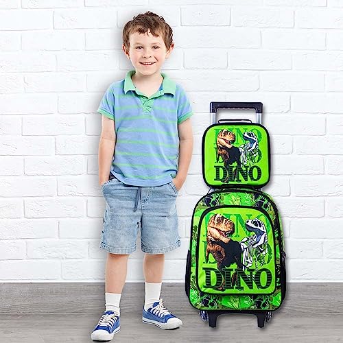 Boy's Rolling Dinosaur Backpack Set: 3PCS School Bag