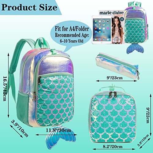 Girls Mermaid Sequin Rolling Backpack with Lunch Box