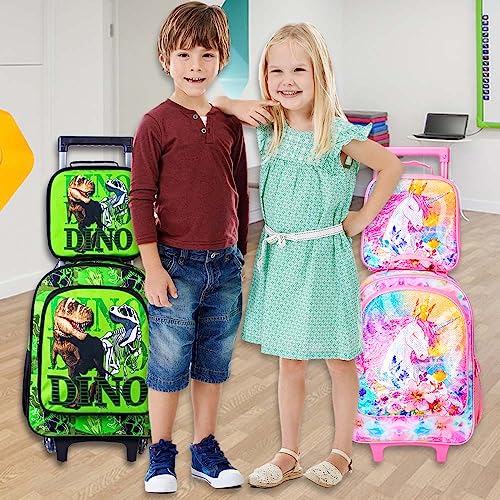 Boy's Rolling Dinosaur Backpack Set: 3PCS School Bag