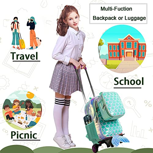Girls Mermaid Sequin Rolling Backpack with Lunch Box