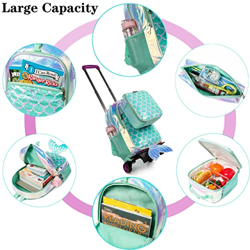Girls Mermaid Sequin Rolling Backpack with Lunch Box