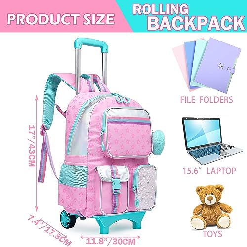 Kawaii Rolling Backpack for Girls, Pink
