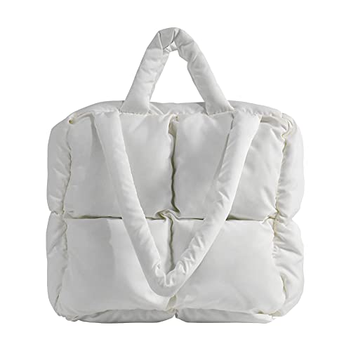 Retro White Women's Quilted Tote Handbag with Zipper