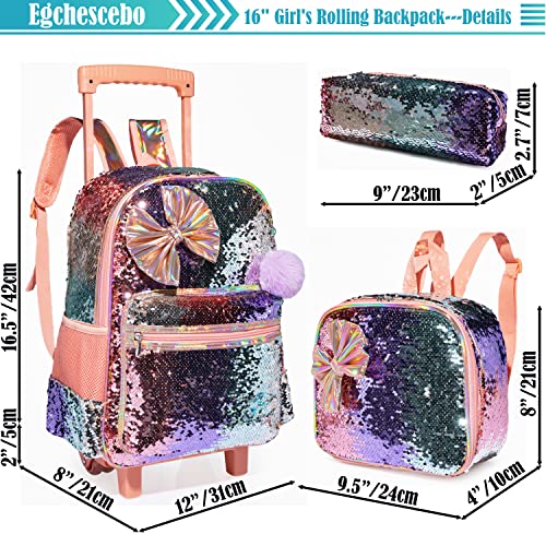 Girls Sequin Rolling Duffle Bag with Bow Tie