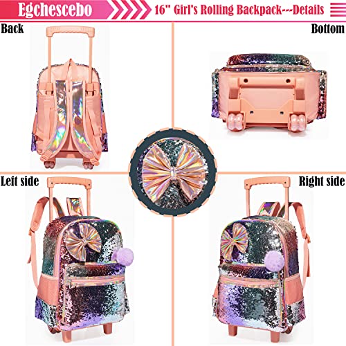 Girls Sequin Rolling Duffle Bag with Bow Tie