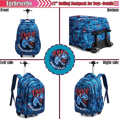 Kids Dinosaur Rolling Backpack for Boys - Blue
