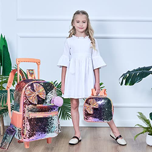Girls Sequin Rolling Duffle Bag with Bow Tie