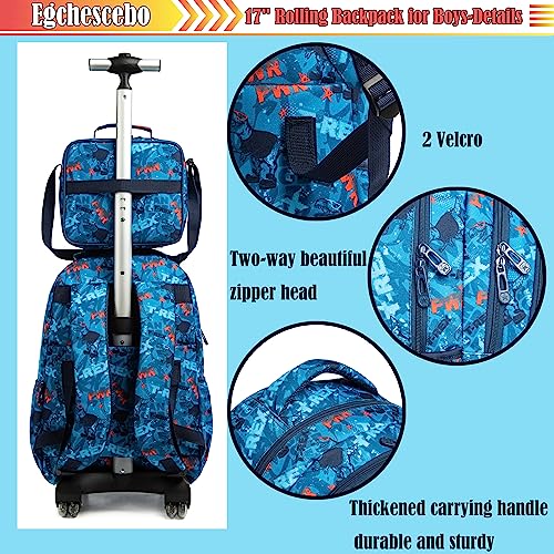 Kids Dinosaur Rolling Backpack for Boys - Blue