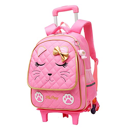 Cat-face Print Designer Wheeled Backpack for Girls