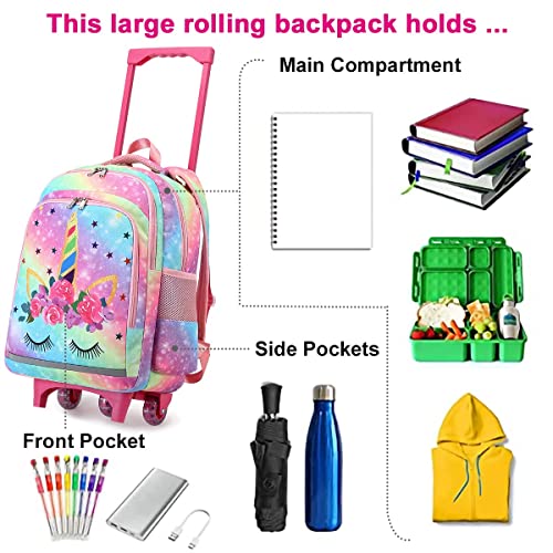 CAMTOP 18 Inch Girls Rolling Backpack with Wheels
