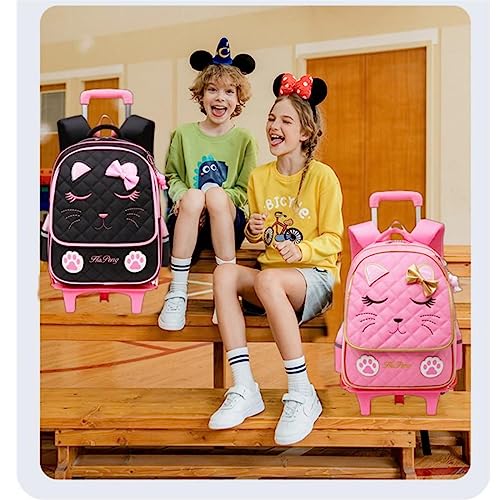 Cat-face Print Designer Wheeled Backpack for Girls