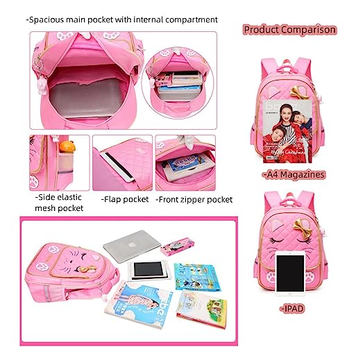 Cat-face Print Designer Wheeled Backpack for Girls