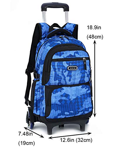 LAMOGRAFY Camo Kids Rolling Backpack Trolley - Blue