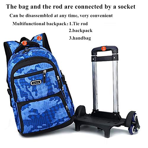 LAMOGRAFY Camo Kids Rolling Backpack Trolley - Blue
