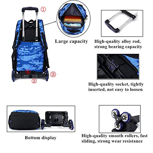 LAMOGRAFY Camo Kids Rolling Backpack Trolley - Blue