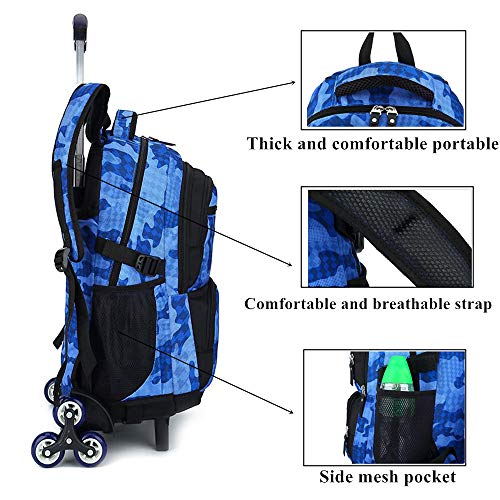 LAMOGRAFY Camo Kids Rolling Backpack Trolley - Blue