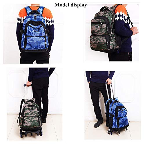 LAMOGRAFY Camo Kids Rolling Backpack Trolley - Blue