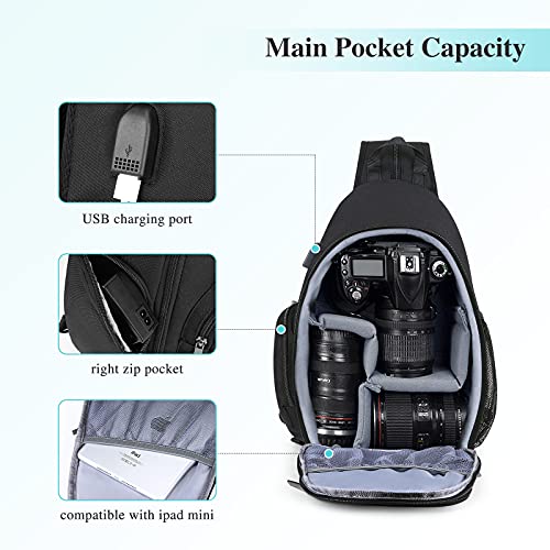 BAIGIO Camera Sling Backpack - Canon/Nikon/Sony/Fuji Compatible