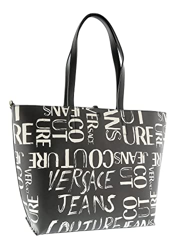Versace Jeans Couture Black Signature Printed Classic Everyday Large Shopper Tote Bag for womens
