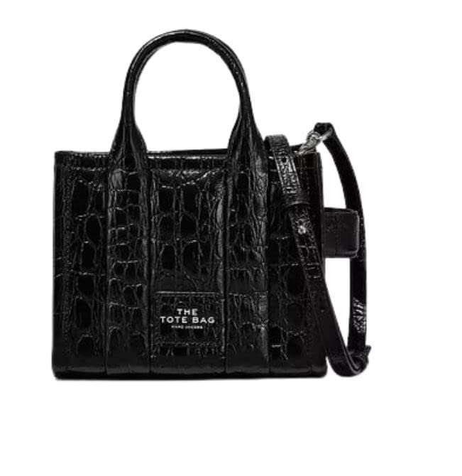 Marc Jacobs Black Croc-Embossed Micro Tote Bag